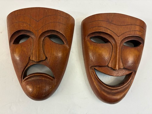 Vtg wooden comedy tragedy - &,