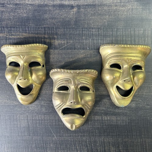 Vintage brass theater masks - brass,
